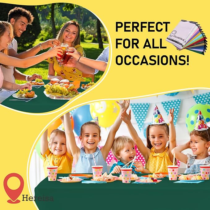 Plastic Dark Green Tablecloths 3 Pack Forest Green Disposable Table Covers 54" x 108" Hunter Green Table Cloths for Tropical Tiki Luau Parties Birthdays Christmas, Fits 6 to 8 Foot Rectangle Tables