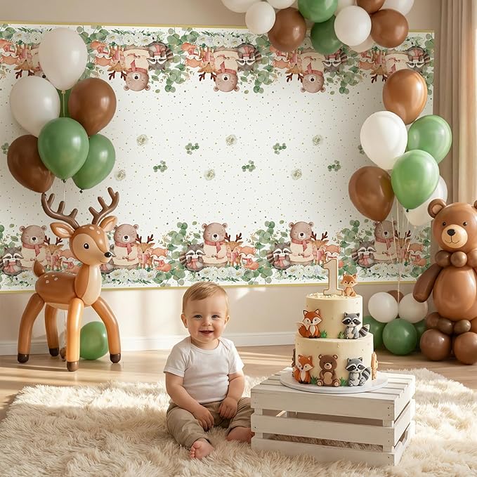 3 Pack Plastic Safari Baby Shower Tablecloth, 54 x 108 Inch Disposable Woodland Forest Animal Neutral Gender Reveal Party Eucalyptus Leaves Table Cover for Forest Birthday Friendship Party Decor