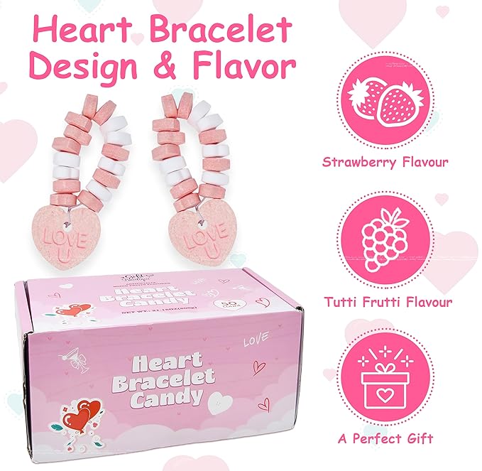 Gift Boutique Valentines Heart Bracelet Candy 50 Pack Individually Wrapped Love U Charm Hearts Shaped Bracelets White Pink Red Beads Party Bags Treats