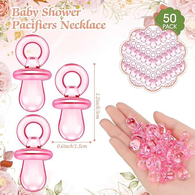 Thyle 51 Pcs Flower Pacifier Hunt Baby Shower Games Floral Theme Baby Shower Game Decoration Include Hunt Sign and 50 Acrylic Pacifiers Gift Sets for Gender Reveal Newborn Announcement Party Decor