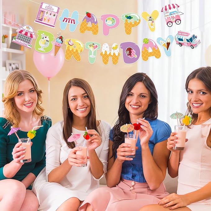 Ice Cream Party Decorations Happy Birthday Banner Ice Cream Party Banner Garland for Birthday Party Decorations Ice Creams Party Supplies