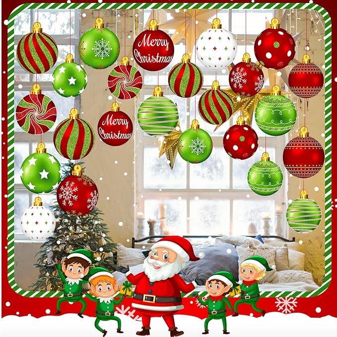 Huwena 24 Pcs Christmas Decorations Outdoor Christmas Hanging Ornaments Peppermint Candy Yard Signs Double Sided Lawn Decorations Peppermint Ornaments for Xmas(Red, Green)