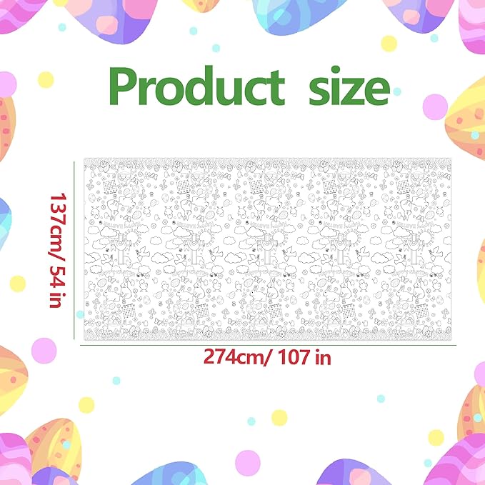 Easter Coloring Tablecloth for Kids,Giant Coloring Poster Table Cover for Home Classroom Coloring Craft Activities Easter Party Decorations Supplies,54x108 Inch