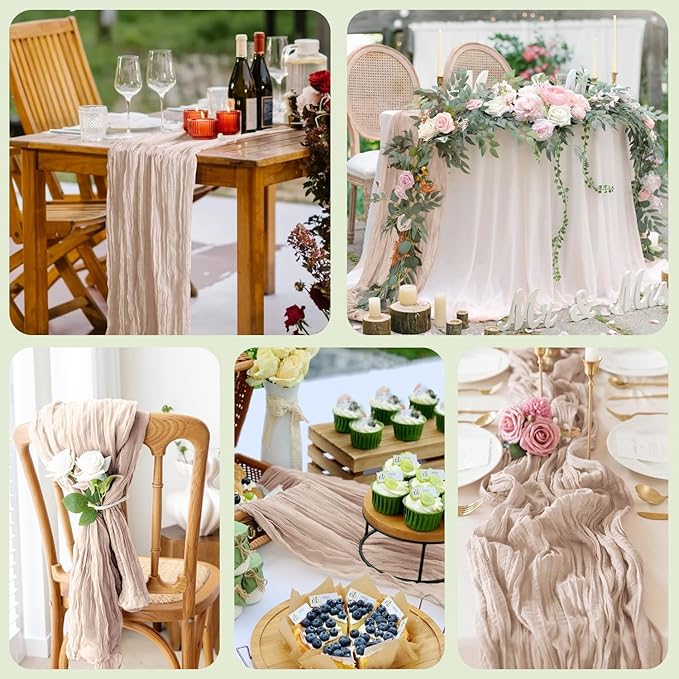 Wokceer Cheesecloth Table Runner 2Pack 10FT Nude Pink Boho Gauze Cheese Cloth Table Runner for Party Long Rustic Sheer Table Runners for Baby Bridal Shower Wedding Easter Table Decor