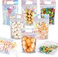 120 Pcs Plastic Gift Bag Bulk 5.5 x 8.7 Inch Resealable Party Goodie Bag with Clear Window Color Favor Pouch with Handle for Home Birthday Wedding Party Candy Gift Wrap Supply (Clear Laser)