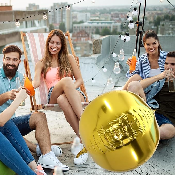 3 Pcs 32 Inch Metallic Gold Foil Giant Balloons 4d Jumbo Round Ball Large Holographic Balloons for Birthday Wedding Bridal Shower Anniversary Party Backdrop Decorations
