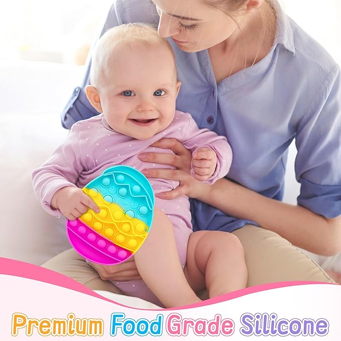Easter Fidget Toys for Kids Girls Boys,Cute Eggs Push Bubble Sensory Toy Basket Stuffers Toddler Adult Stress Relief Silicone Autism Fidgets Birthday Gifts for Travel Cars Classroom Party Office