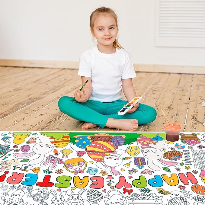 BCCSNNM Easter Coloring Tablecloth for Kids,Giant Coloring Poster for Kids,Easter Crafts Classroom Game Activities Gifts Party Decorations Supplies (31.5 x 72 Inches)
