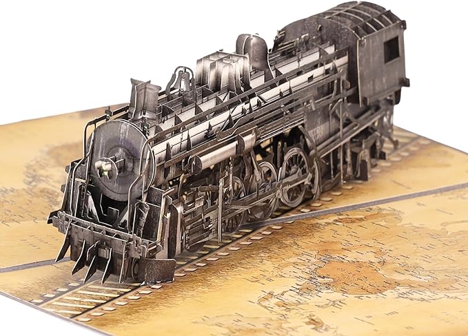 Steam Train 3D Pop Up Birthday Card for Men, Vintage Steam Train Design, Handmade Birthday Card, Ideal Gift for Father's Day, Birthday for Dad, Grandad, Husband, Men, Boyfriend, Adults; 6" x 8"