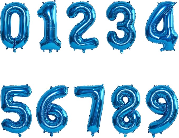 2 Set 20 Pcs Number Balloons 16 Inch Blue 0-9 Number Mylar Foil Balloons Blue Custom Digital Balloons for Birthday Party Engagement Graduations Anniversary Baby Shower Decor Party Supplies