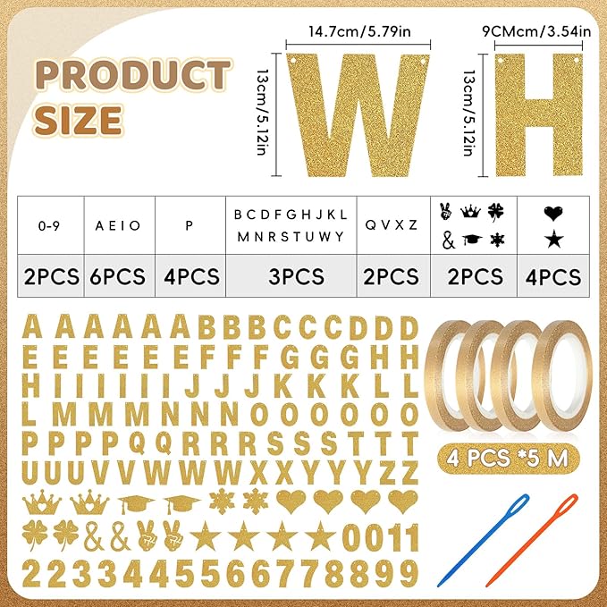 133PCS DIY Banner Kit with Letters Symbols,Make Your Own Banner,Personalized Gold Banner Custom Party Banner for Birthday/Graduation/Thanksgiving/Halloween/Valentine's Day/Retirement (Gold)