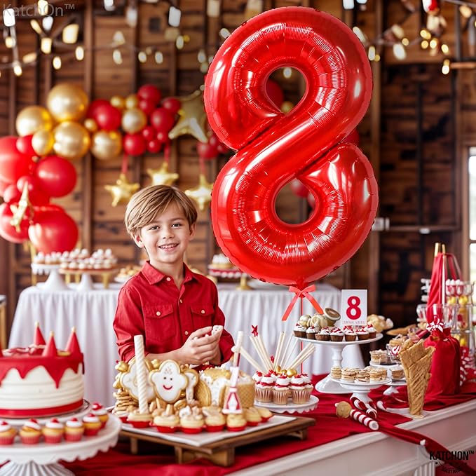 KatchOn, Giant, Red 8 Balloon Number - 40 Inch | Number 8 Balloon, 8th Birthday Decoration Boy | 8 Year Old Balloon, 8 Year Old Birthday Decorations | Number Balloons for Anniversary Decorations