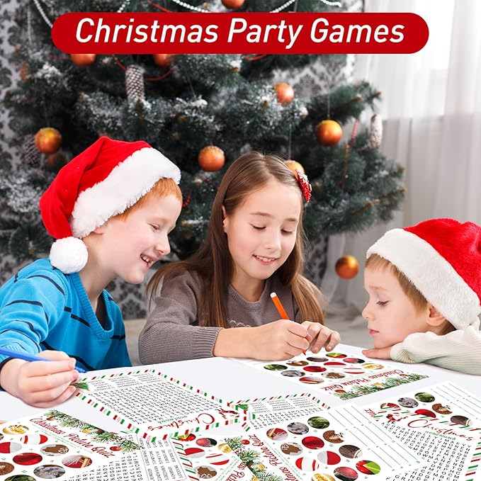 COCHIE 30 Players Christmas Party Games for Adults Family Office Large Groups, Xmas Parties Picture Quiz Game, Guesstures Game, Christmas Word Search Games with Answer Key (Xmas Search)