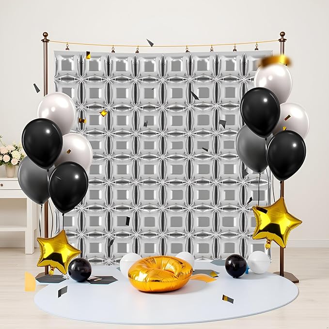 50PCS Metallic Silver Square Foil Balloon Wall,19'' Reusable DIY Mylar Double Silver Balloons Garland Tunnel Arch Kit for Baby Shower Anniversary Bachelorette Birthday Engagement Bridal Decor ﻿