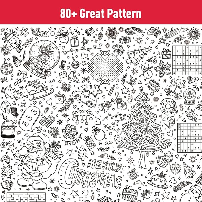 GWHOLE Christmas Coloring Tablecloth, Christmas Crafts for Kids 40 x 28 Inch Coloring Poster Table Cloth for Kids Eve Party Suplies