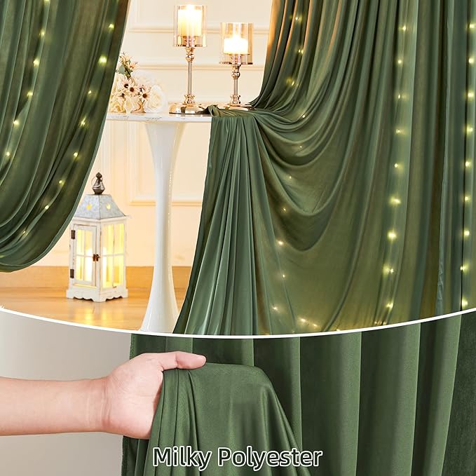 20 x 10ft Hunter Green Backdrop Curtains with Lights String Polyester Photo Backdrop Drapes Wrinkle Free Dark Green Long Curtain for Birthday Party Wedding Reception Baby Shower Ceremony-10 x 5ft x 4P