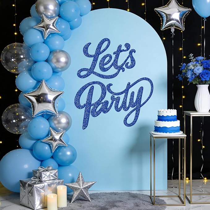 Babenest Let's Party Felt Sign, Flash Royal Blue Reusable Glitter Letter Banner for Backdrop, Balloon Arch Decor, Party Supplies for Graduation, Birthday, Wedding, Bachelorette, Christmas, Home Bar, Man Cave Wall Decorations