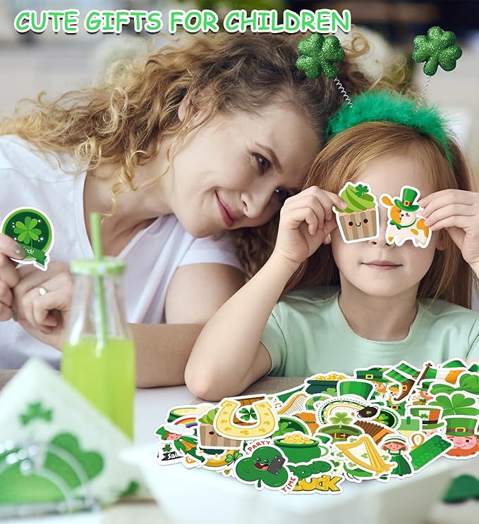 St Patricks Day Stickers for Kids - St Patricks Day Accessories - 100Pcs Shamrock Stickers,St. Patrick’s Day Crafts for Kids, St Patricks Day Gifts Treats Party Favors for Boys Girls