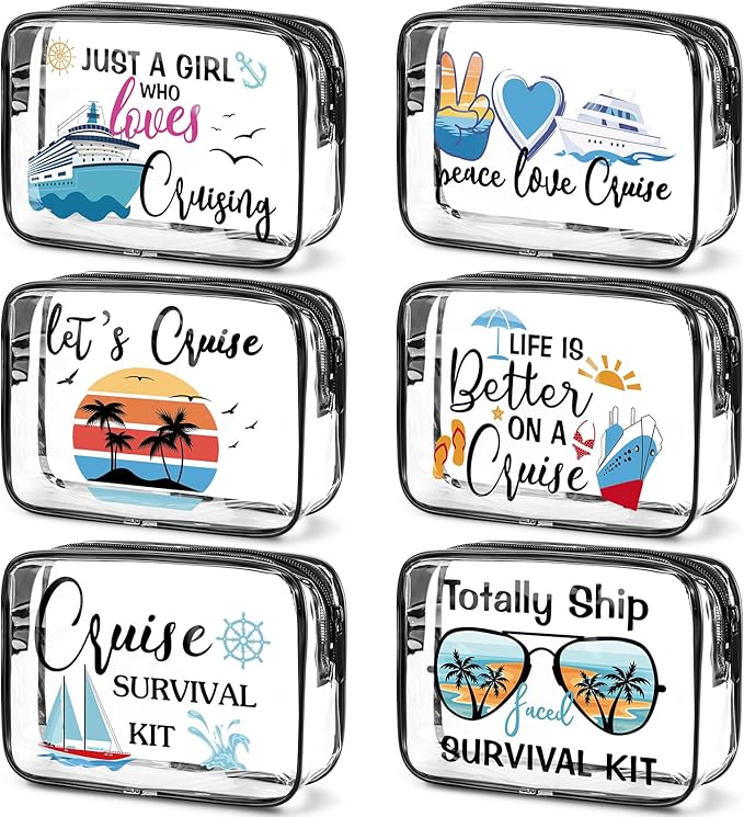 Cunno Makeup Bags Gifts for Women Teacher Beach Cruise Swim Nurse Dance Happy Graduation Gift Survival Kit Clear Cosmetic Bags PVC Waterproof Travel Toiletry Handbags Purses Organizer(Cruise Style)