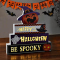 WBao Halloween Decorations Indoor 9.4inch Premium Wooden Block Set with Glowing 3D Letters, Timer, Battery Powered Rustic Farmhouse Centerpiece for Home, Table, Mantel, Shelf Halloween Party Decor