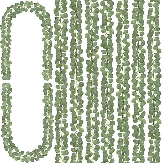 CQURE 96Pcs Eucalyptus Garland,Artificial Eucalyptus Leaves Table Greenery Garland Wreath Vines for Wedding Party Table Fireplace Home Decor