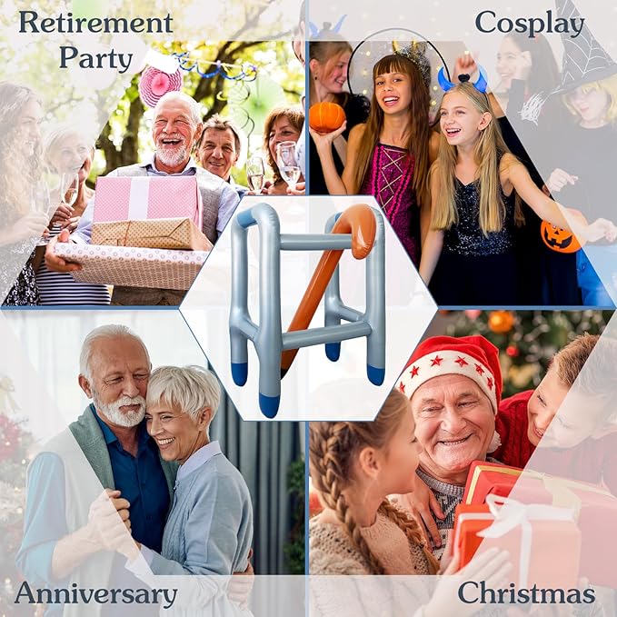 2 PCS Inflatable Walker and Cane,Funny Old Age Costume Accessories,Retirement Party Decorations Gag Gift for Kids,100th Day of School,Christmas,Halloween