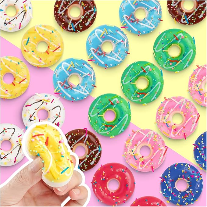 24 pcs Donut Stress Ball, Artificial Donuts Stress Relief Ball, Fake Mini Donut for Christmas Birthday Present Stocking Stuffers Goodie Bag Stuffers