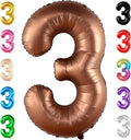 KatchOn, Coffee Brown Number 3 Balloon - 40 Inch | Big Brown 3 Balloon Number, Party Decorations for Girls | 3rd Birthday Decorations for Boys | 3 Foil Balloons, Safari Birthday