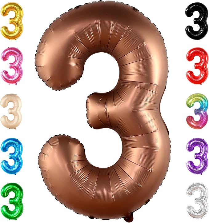 KatchOn, Coffee Brown Number 3 Balloon - 40 Inch | Big Brown 3 Balloon Number, Party Decorations for Girls | 3rd Birthday Decorations for Boys | 3 Foil Balloons, Safari Birthday