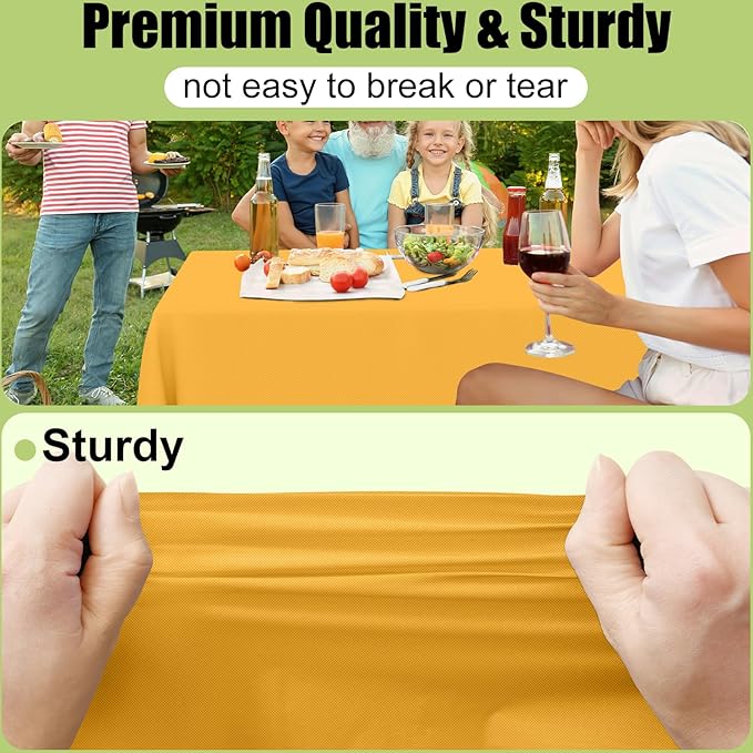 Smiry Disposable Table Cloth - 12 Pack, 54 x 108 Inch Waterproof Rectangle Tablecloths for Parties, Decorative Plastic Table Cover, Leakproof & Sturdy, Mustard Yellow