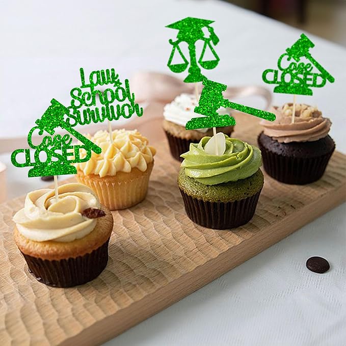Gyufise 24Pcs Green 2026 Lawyer Graduation Cupcake Toppers Glitter Class Of 2026 Lawyer Grad Cake Toppers Cap Diploma Cupcake Picks 2026 Graduation Theme Party Cake Decorations Supplies