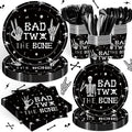 140PCS Bad Two The Bone Theme Party Decorations Boy Rock And Roll Birthday Tableware Include Plates,Napkins and Cups for Birthday Party Decorations