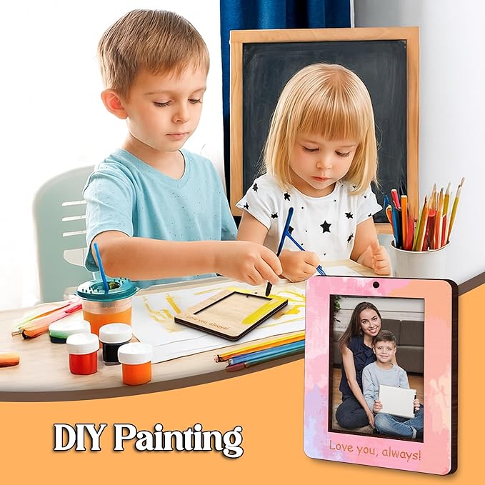 10" Hands Down Best Mom Ever DIY Handprint Kit with Acrylic Paints, Art Craft Family Keepsake Wood Frame Mom Keychain Birthday Gift Mother's Day for Mum, Family Memories Sign with Kids Names HF90-M