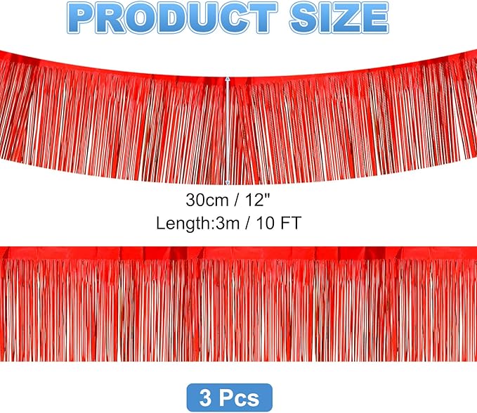 PATIKIL Foil Fringe Garland 10 Feet, 3 Pack Metallic Tinsel Streamers Fringe Banner Wall Hanging Curtain Backdrop for Wedding Birthday Christmas New Year Party Decoration, Red
