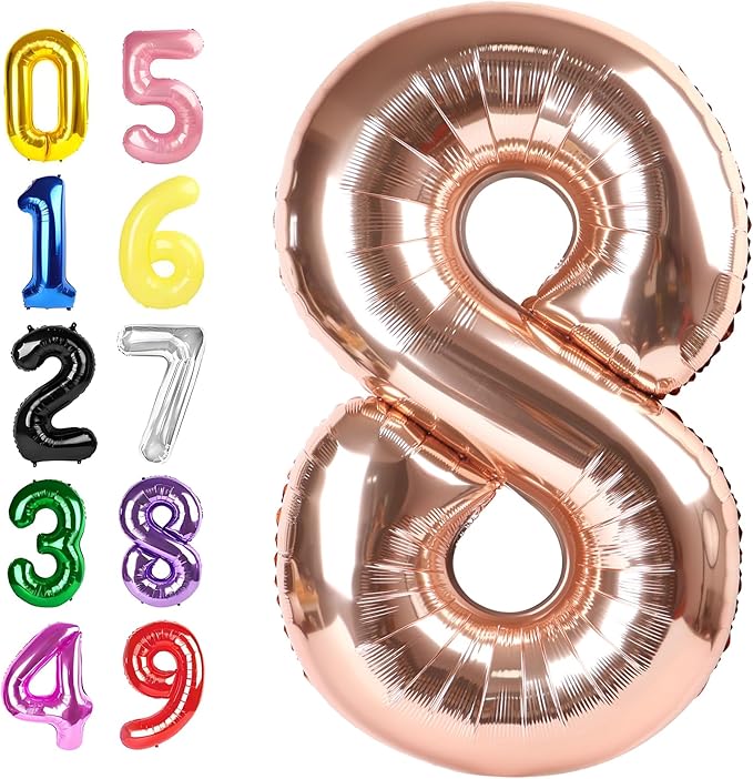 Balloons 8 Number, 40 Inch Rose Gold Big Birthday Decorations for Men, Balloons Decoration for Happy 8 18 28 80 Birthday, Wedding Anniversary, New Year, Halloween Party Decoration