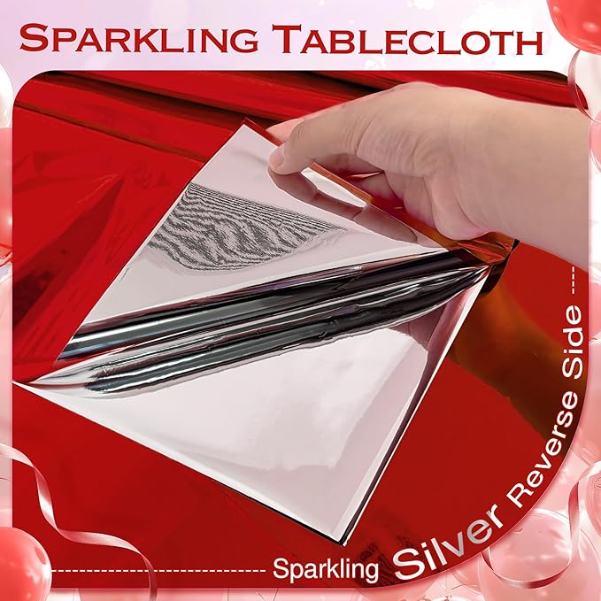 2pcs Red Foil Tablecloth 54*72 Inch Plastic Christmas Carnival Birthday Party Table Cloths Disposable Waterproof Table Cover for Graduation Anniversary Wedding Baby Shower Bridal Party Supplies