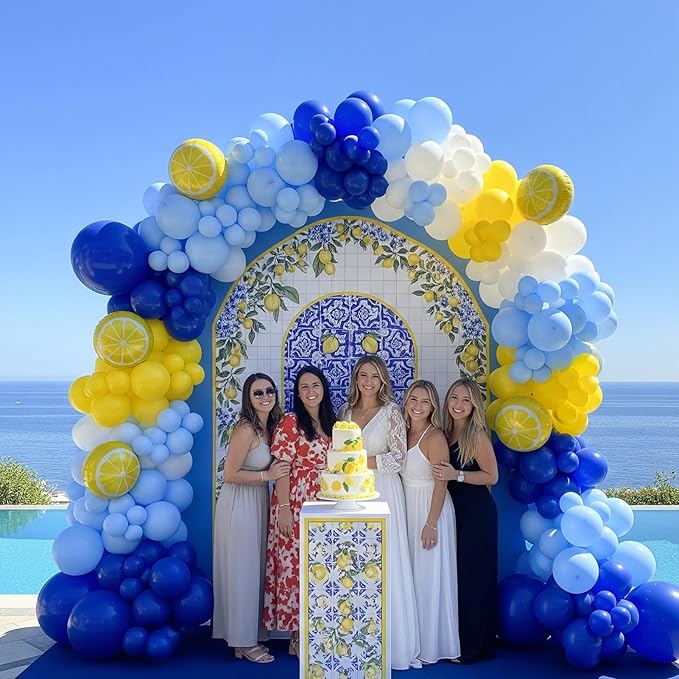 she found her main squeeze bridal shower with Royal Blue Yellow White Balloon Garland Arch Kit Lemon Foil Balloons for Summer amalfi last toast on the coast Bachelorette Bridal Shower Decorations