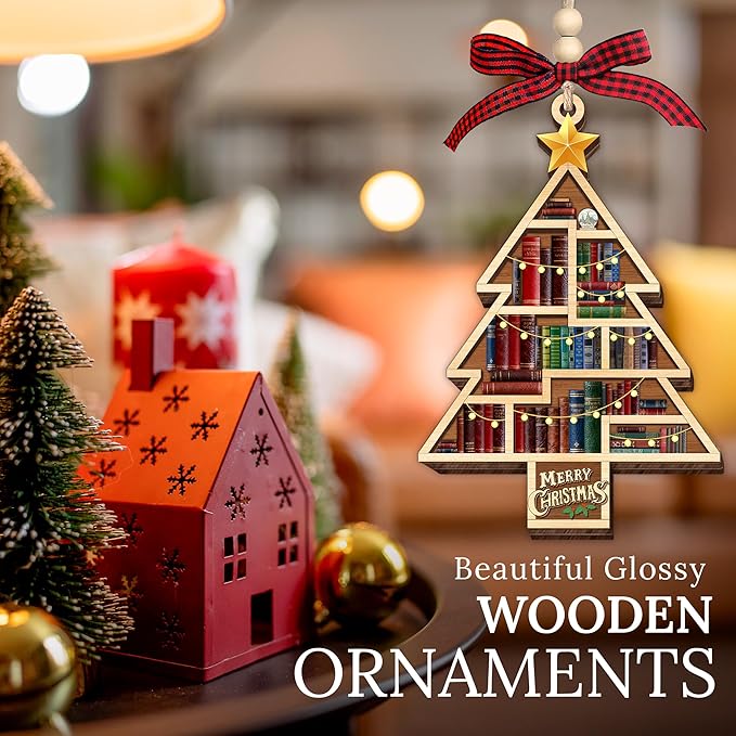 HEXMOZ Book Lover Christmas Ornaments 2025 - Book Ornaments for Christmas Tree - Book Lovers Gifts for Women - Gift Ideas for Book Lovers, Readers, Bookworms, Book Club, Bookish, Readers, Librarians
