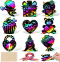 JULMELON Valentine Crafts for Kids, 36 Pack Heart Shape Scratch Art Paper Crafts Kit Magic Rainbow Scratch Cards Hang Tags Goody Bag Stuffers Valentines Day Gifts for Kids
