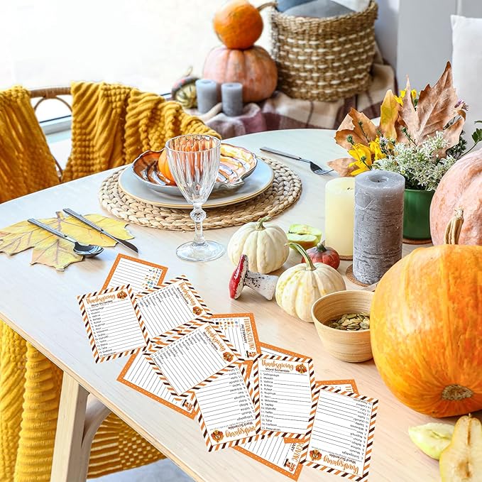 30 Players Thanksgiving Games for Family Party Adults Office Large Groups, Words Pictionary Game, Guesstures Games, Word Scramble Game Fall Classroom Activities with Answer Key (Thanksgiving A)
