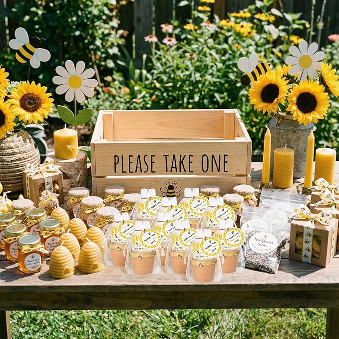 Ctosree 50 Sets Sweet As Can Bee Baby Shower Favors for Guests Honeybee Seed Packets Bulk Include Self Adhesive Seed Packets Flowerpot Thank You Tags Organza Bags for Sweet Bee Theme Baby Shower