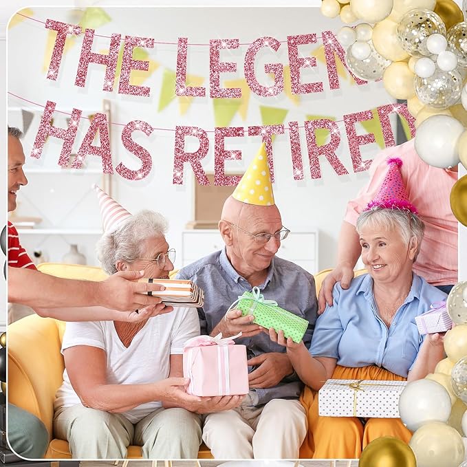 The Legend Has Retired Banner Rose Gold Glitter Pre-Strung No DIY Retirement Banner Decorations for Men Women Retirement Party Supplies(Rose Gold)