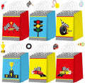 Outus 24 Pieces Race Car Party Favor Bags Car Birthday Party Supplies Goodie Gift Treat Bags with Handles for Checkered Flag Race Theme Two Fast Birthday Decorations Boy Gifts