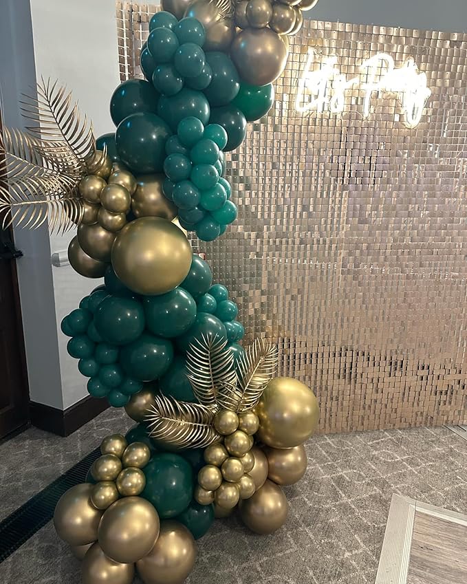 201Pcs Green and Gold Balloon Arch Kit, Explosion Star Emerald Dark Green Metallic Gold Latex Balloon Garland Kit, Different Size Balloons for Birthday Baby Shower Jungle Party Decoration