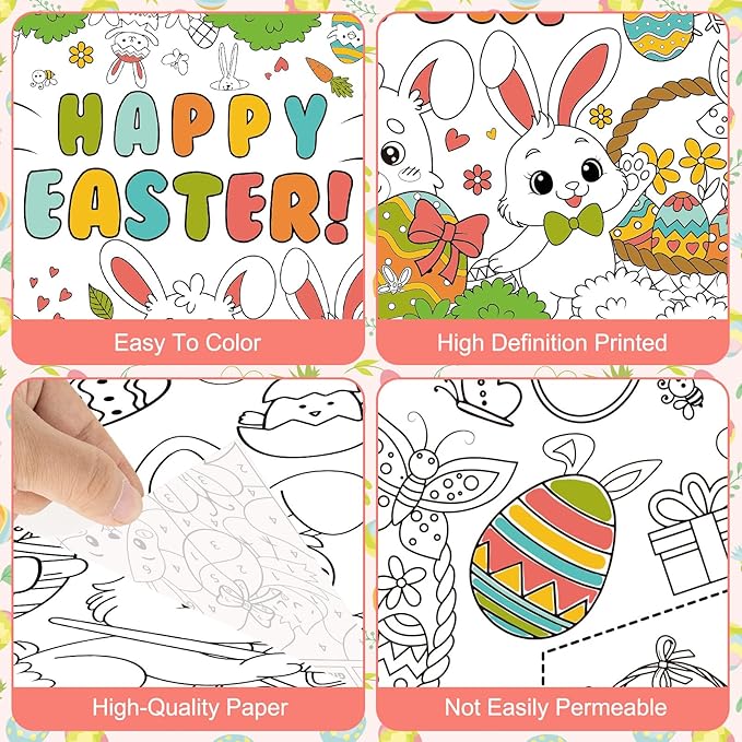 Giant Easter Coloring Poster - Large Happy Easter Coloring Tablecloth Cover, Jumbo Cute Bunny Paper Colorable Table Cloth Banner for Easters Gifts Activities Game Party Decorations Props, 31 x 72Inch