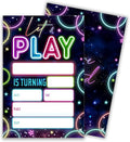Laser Birthday Invitations, Let's Party Theme Neon Glow Party Invites Cards for Boys Girls, Fill-In Style 20 Pack Double Sided with Envelopes, 4 × 6 Inch