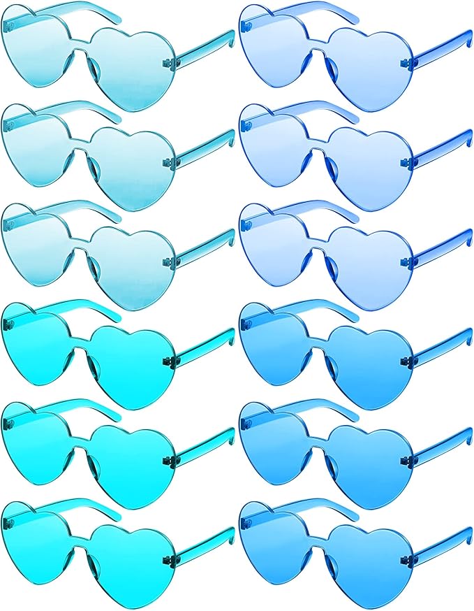 Photect 12 Pair Heart Shaped Sunglasses Neon Color Transparent Heart Glasses for Women Party Favor