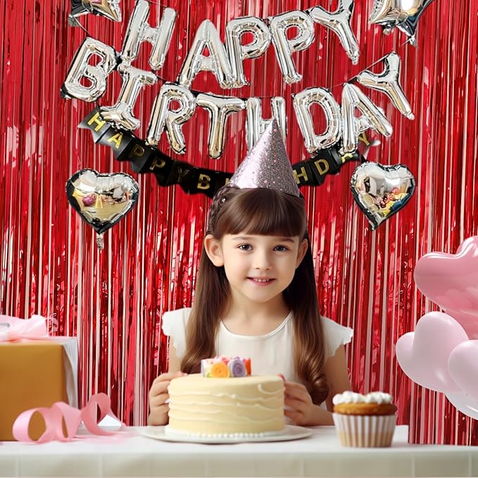 2 Pack Red Streamers Party Backdrop Foil Fringe Curtains Photo Booth Props for Birthday Christmas Wedding Carnival Casino Theme Birthday New Year Holiday Celebration Bachelorette Party Decorations