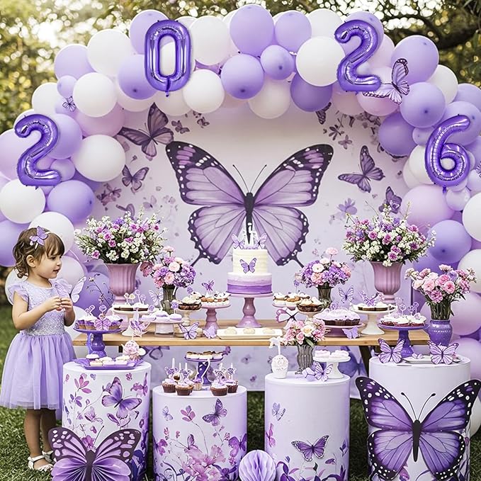 TONIFUL 2026 Purple Foil Number Balloons 16 Inch Purple Number Banner 2026 Graduation Aluminum Foil Mylar Balloons for New Year Eve Christmas Anniversary Party Supplies