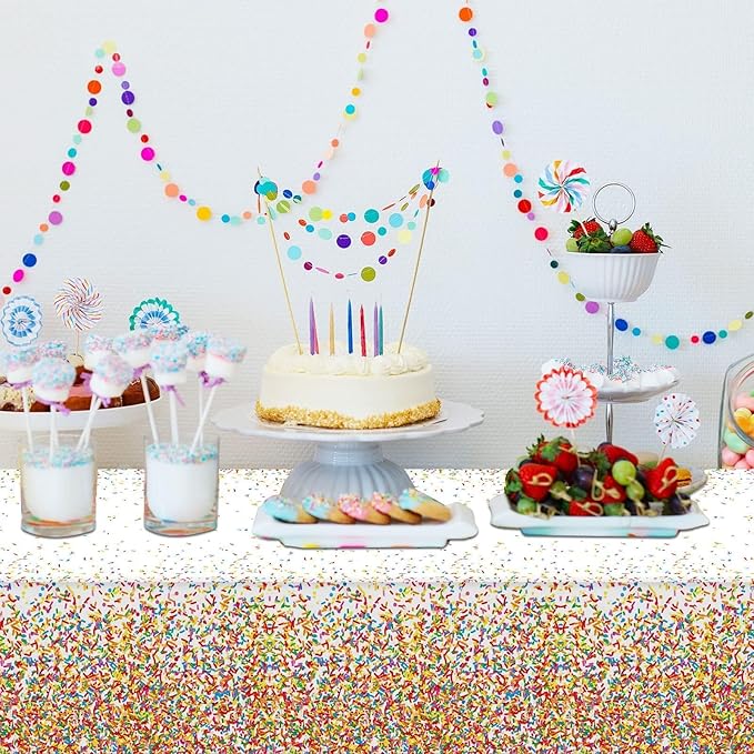 3 Pieces Confetti Sprinkles Birthday Tablecloth for Happy Birthday Decoration Plastic Disposable Rectangle Sprinkles Party Table Covers for Kids Two Sweet Donut Weddings Party Favors, 54 x 108 Inches